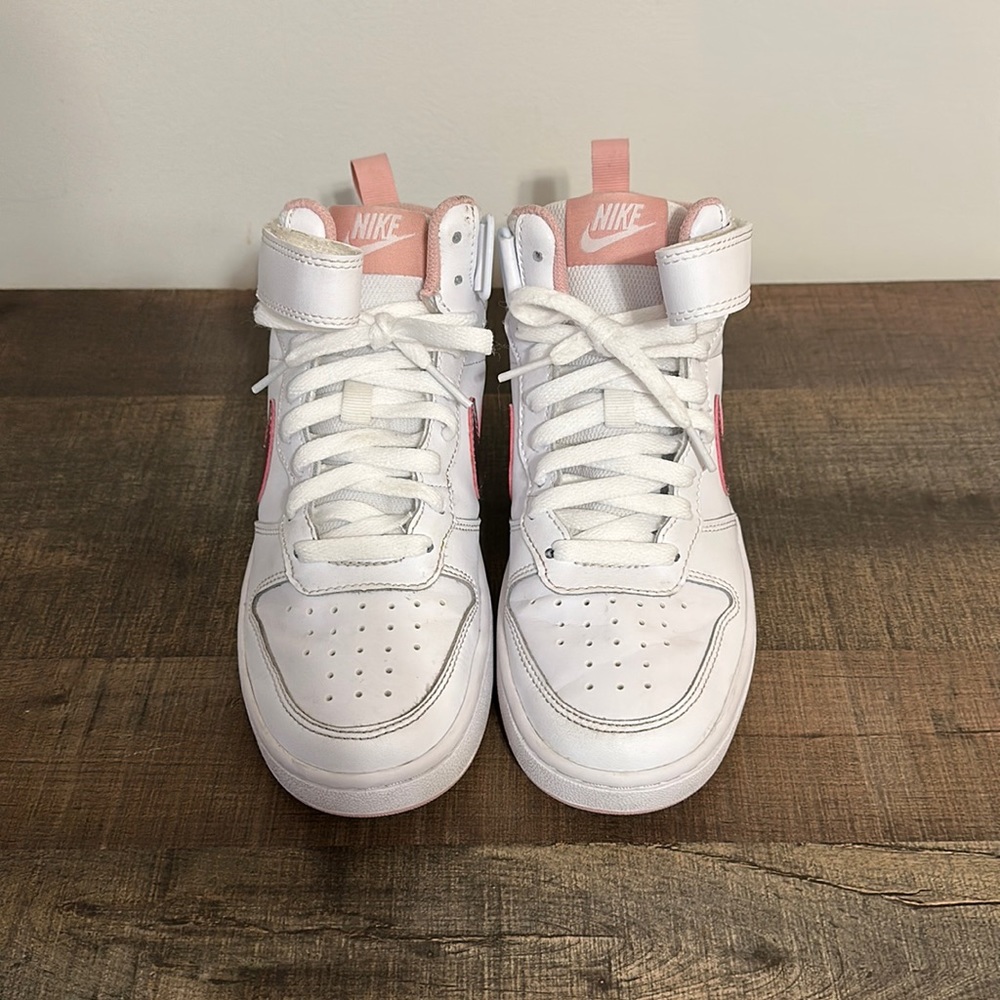 Girls pink and white high top Nike sneakers -Size 4.5y